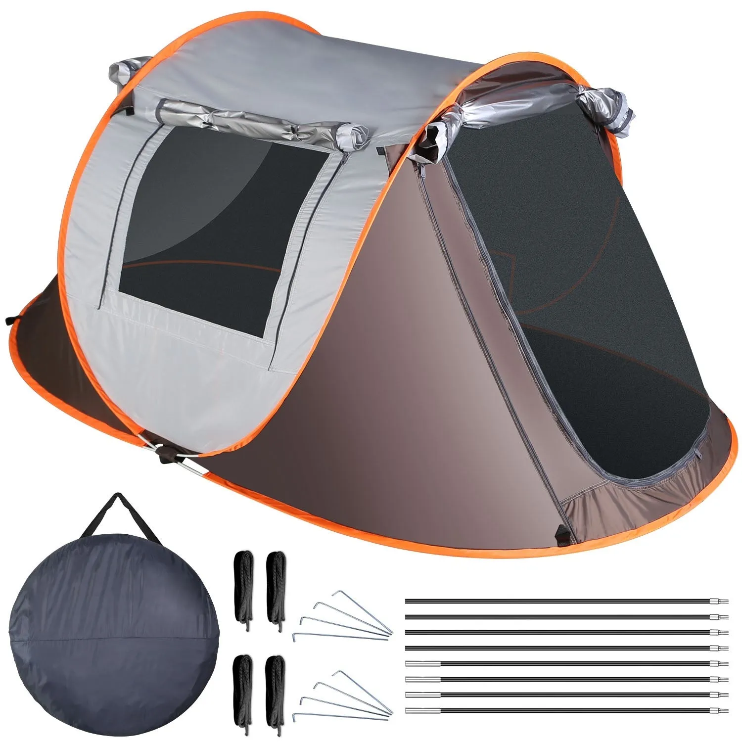 3-4 Person Pop Up Tent Automatic Setup Camping Tent Waterproof Instant Setup Tent with 4 Tent Poles 2 Mosquito Net Windows Carrying Bag for Hiking Climbing Fishing