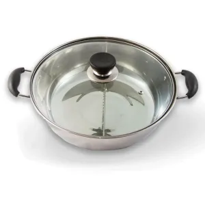 30cm Stainless Steel Twin Hot Pot With Lid - For Induction/Gas/Electrical Stove