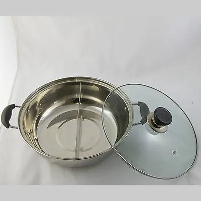 30cm Stainless Steel Twin Hot Pot With Lid - For Induction/Gas/Electrical Stove