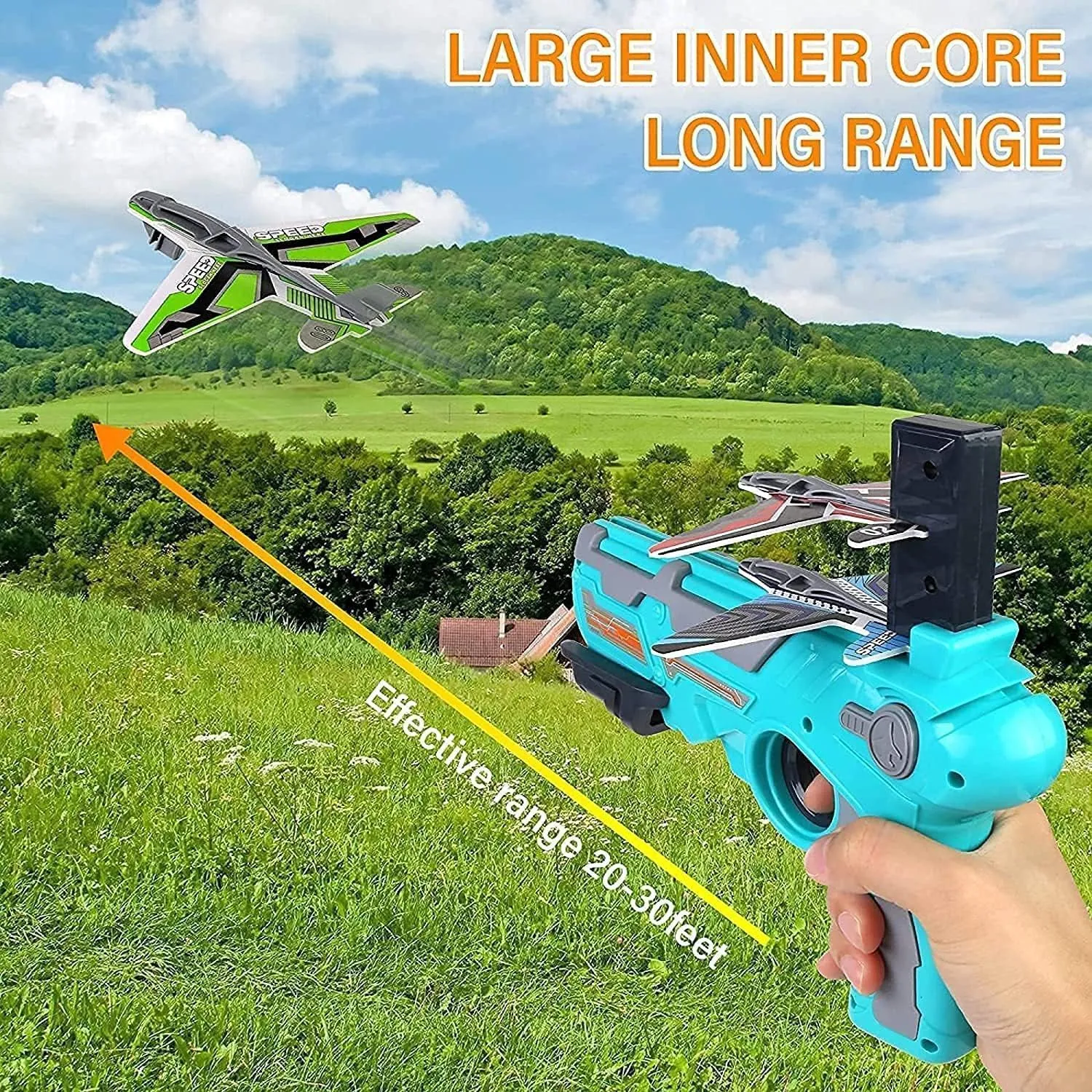 Airplane Launcher Gun Toy with Foam Glider Planes, Outdoor Games for Children, Best Aeroplane Toys for Kids, Air Battle Gun Toys  ( 5 Plane Include )