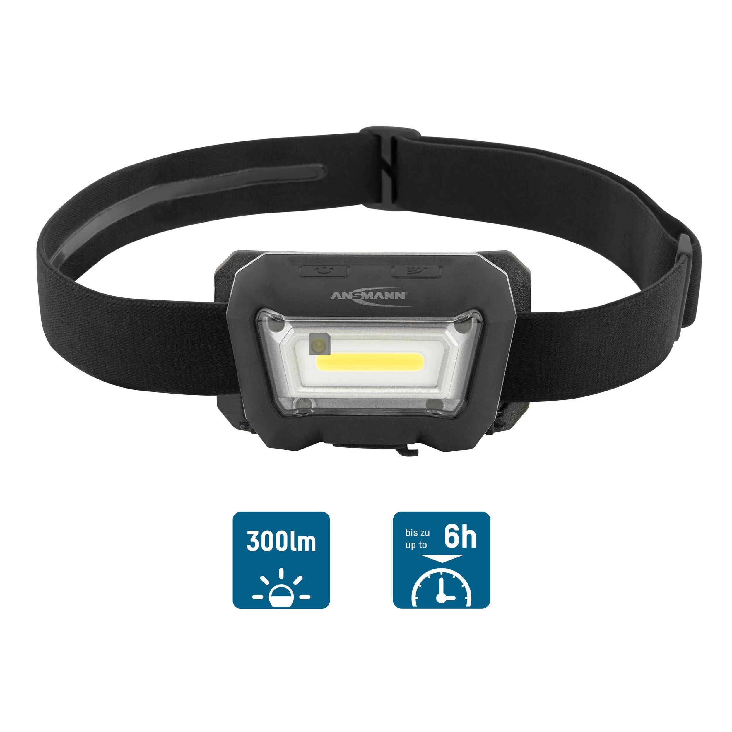 ANSMANN Rechargeable LED Headlamp - Professional LED Headlamp with 300 Lumens Brightness - IP65 Protection ,  black