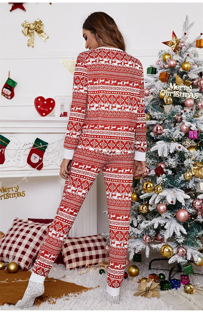 DressBetty - 2Pcs Christmas Loungewear Pajama Sets Stripe Long Sleeves Sleepwear