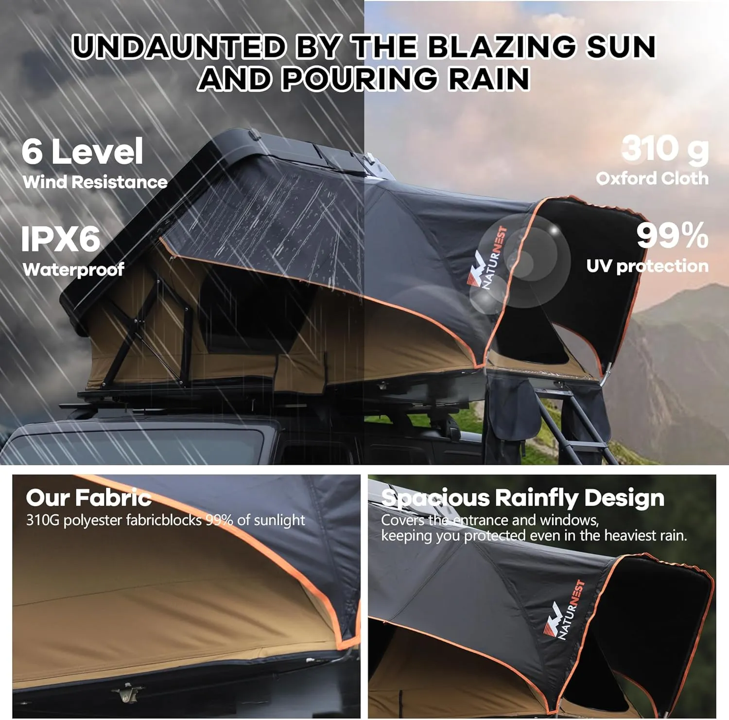 Hard Shell Rooftop Tent for 2-3 People, Quick Setup, All-Season Overland Camping Tent for SUV, Jeep, Van, and Pickup Truck