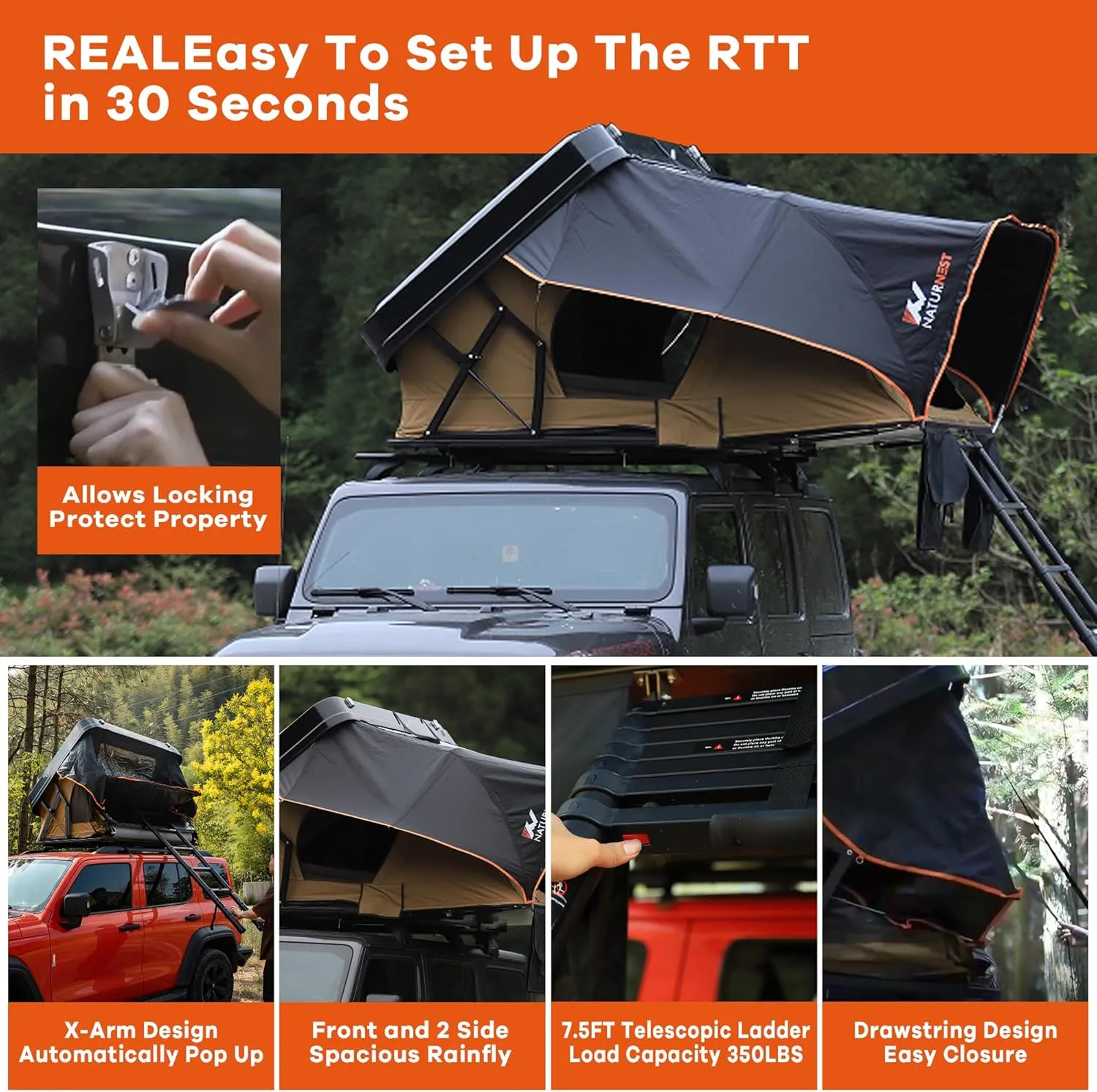 Hard Shell Rooftop Tent for 2-3 People, Quick Setup, All-Season Overland Camping Tent for SUV, Jeep, Van, and Pickup Truck