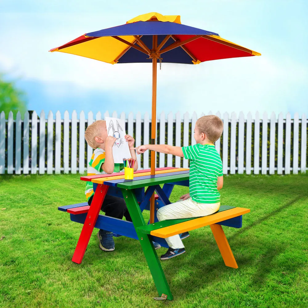 Kids Wooden Picnic Table Set with Umbrella