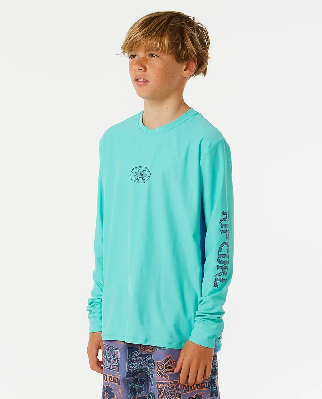 LOST ISLANDS UPF LONG SLEEVE RASH VEST - AQUA (AGES 8 & 10)