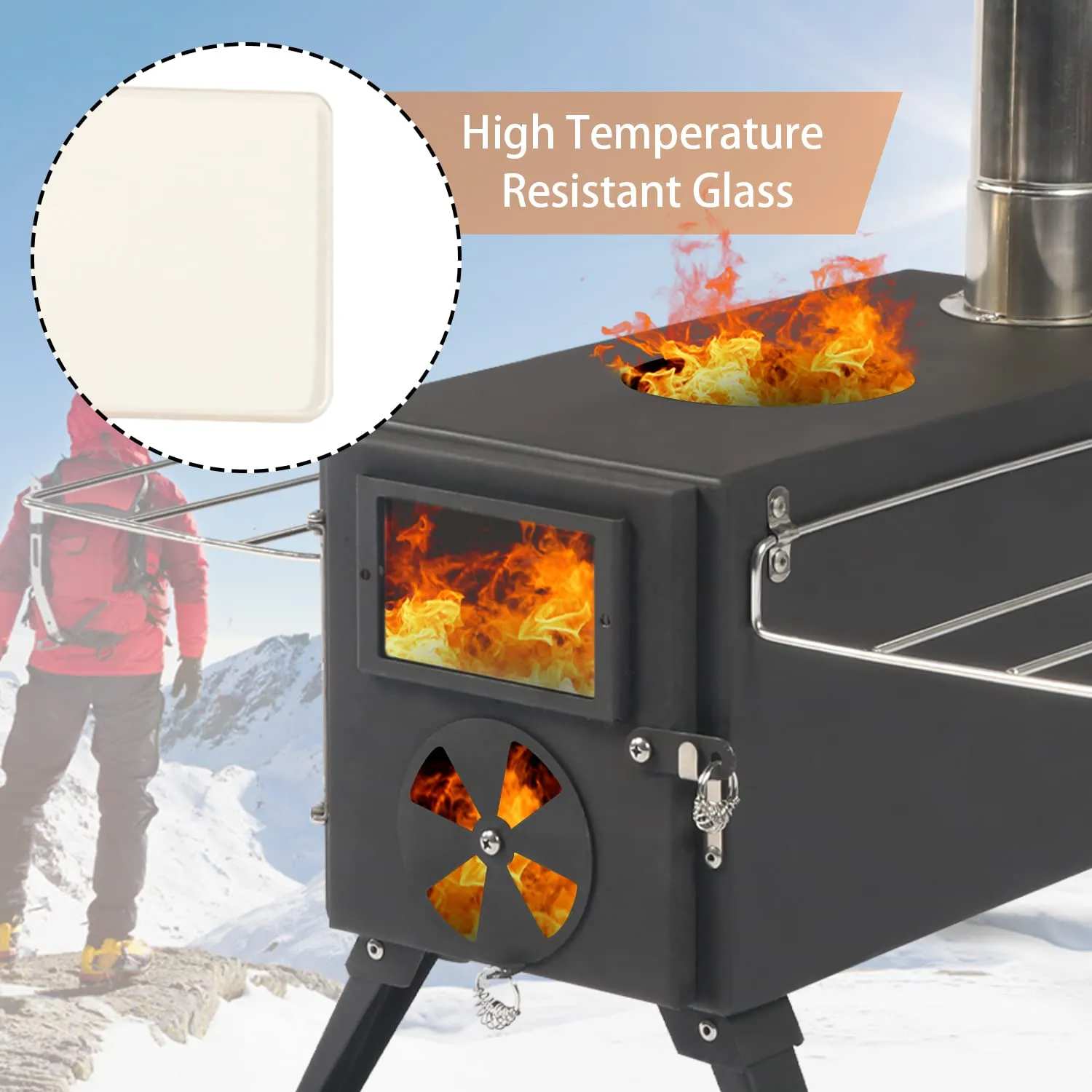 LTMEUTY Camping Wood Stove -for Tent, Portable Wood Burning Stove for Outdoor Cooking and Heating, Camping with 7 Pipes