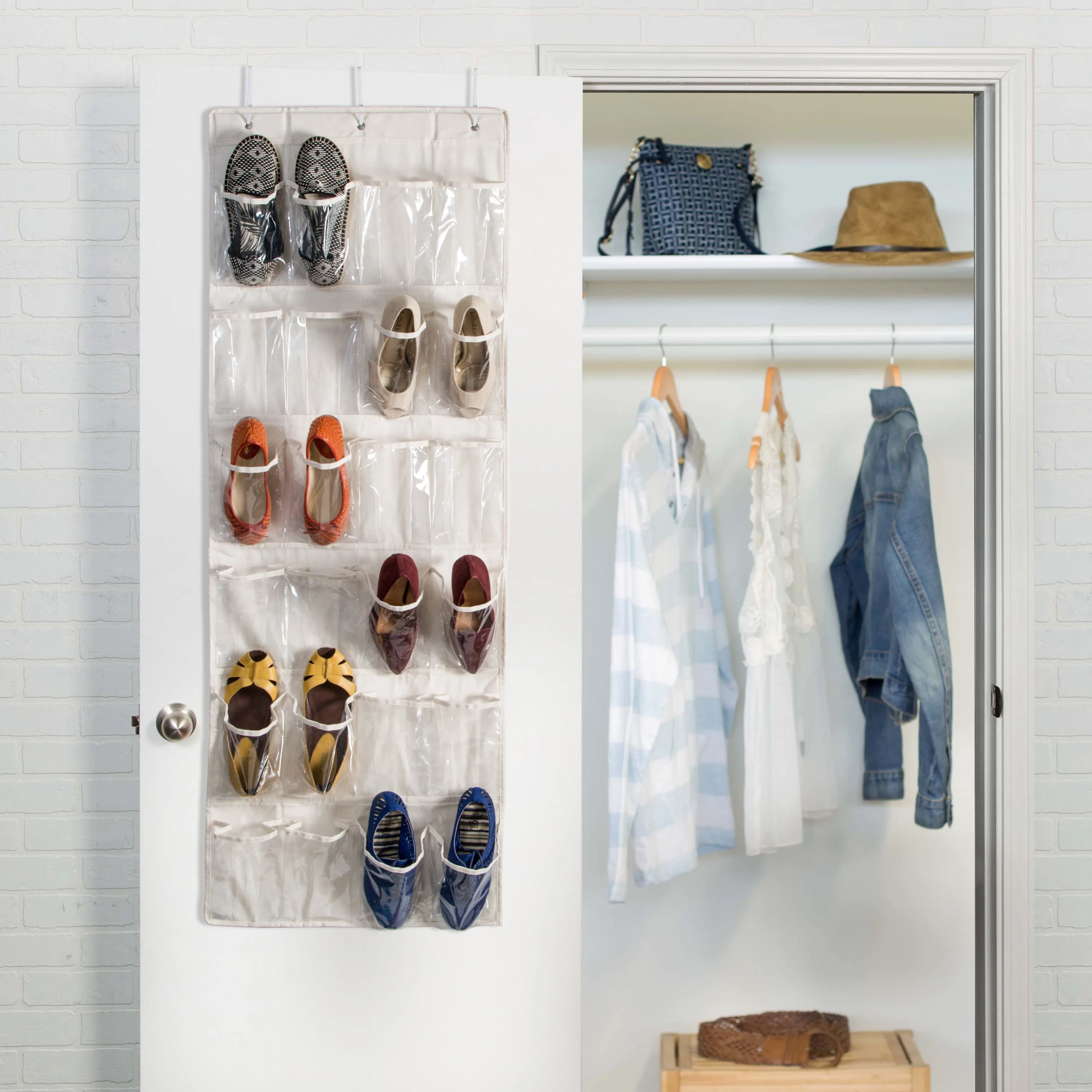 Natural 24-Pocket Over-The-Door Hanging Shoe Organizer