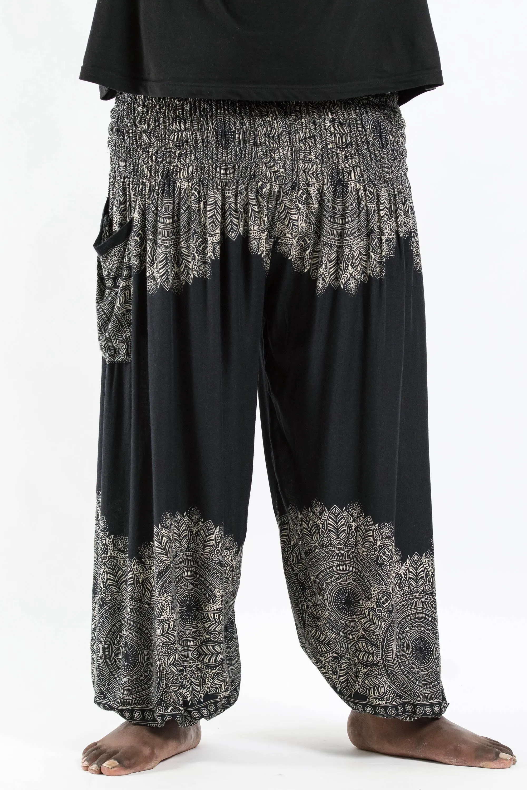 Plus Size Unisex Floral Mandalas Harem Pants in Black