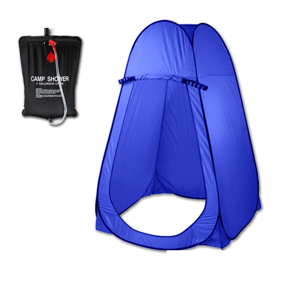 Pop Up  Portable Privacy Shower room Tent &20L Outdoor Camping Water Bag Camp Set - blue