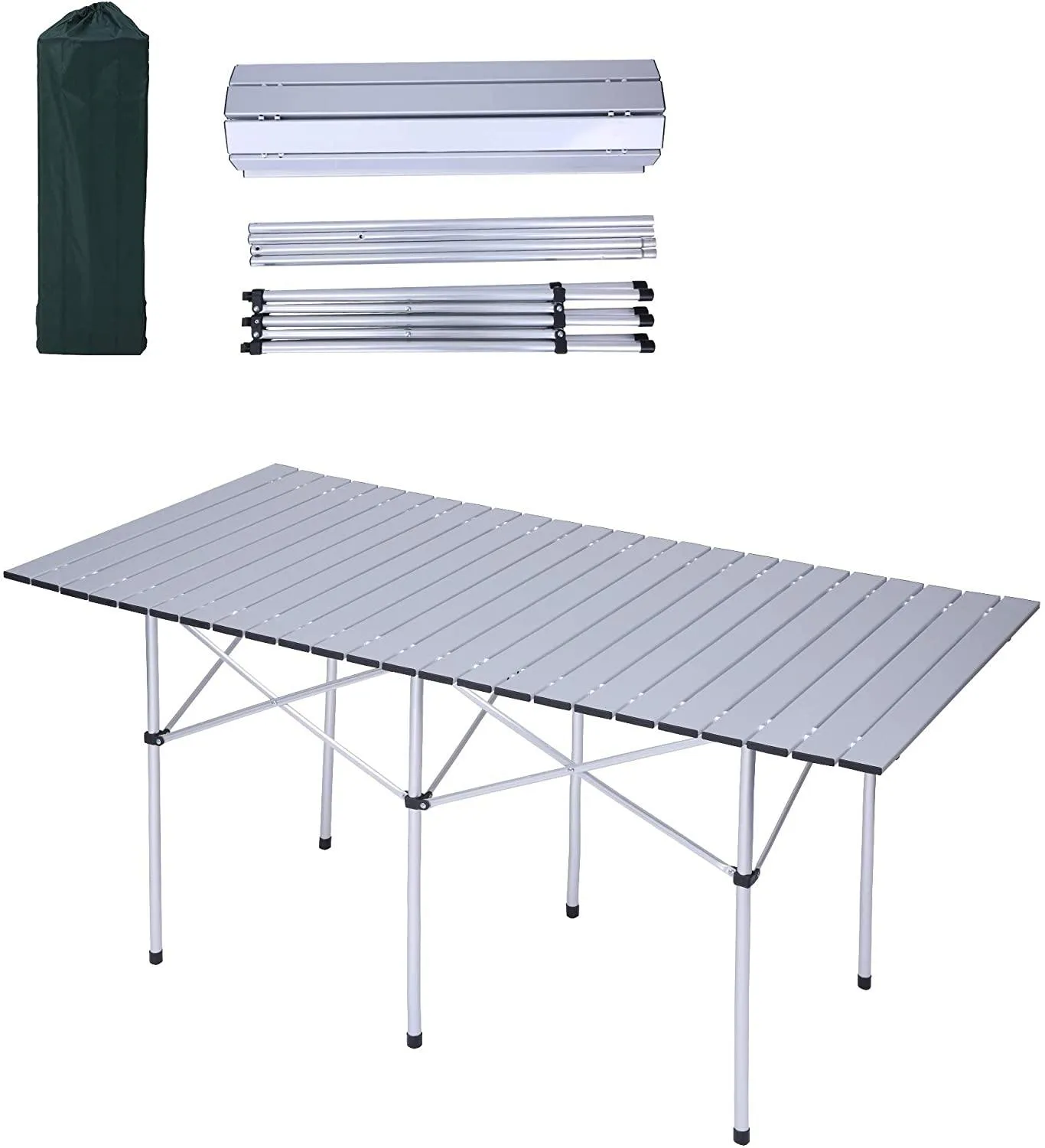 Portable Folding Lightweight Aluminum Camping Picnic Table, Compact Roll Top Table with Carry Bag