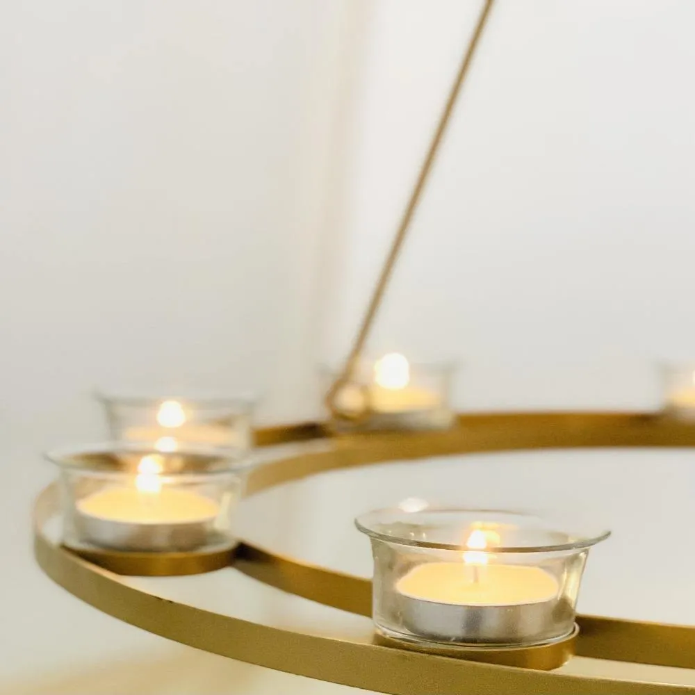 Tea Light Candle Chandelier Double Tier - Gold