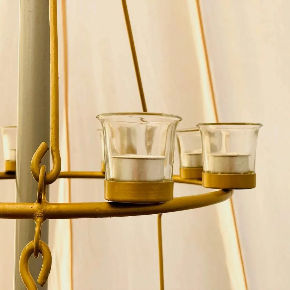 Tea Light Candle Chandelier Double Tier - Gold