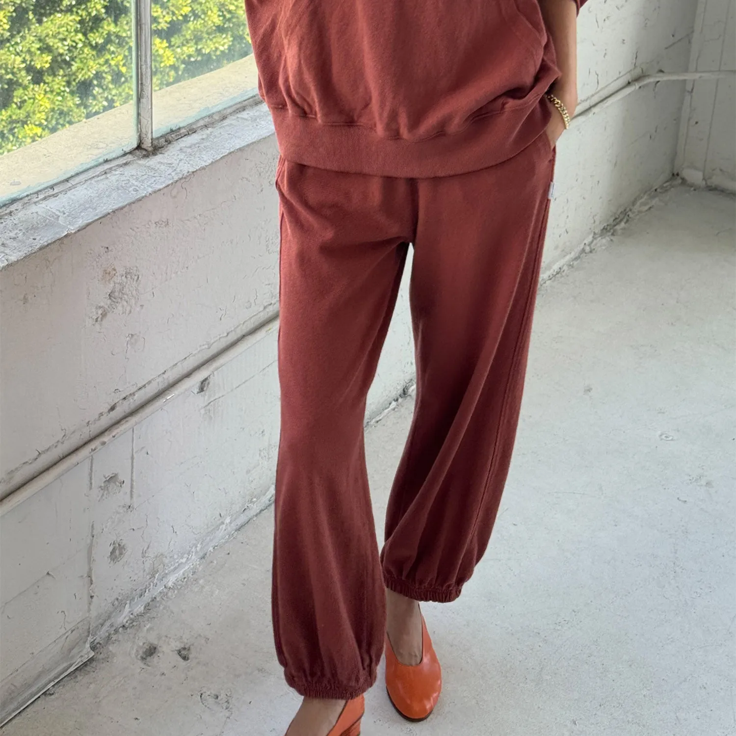 Womens Cotton Balloon Pants - Brick