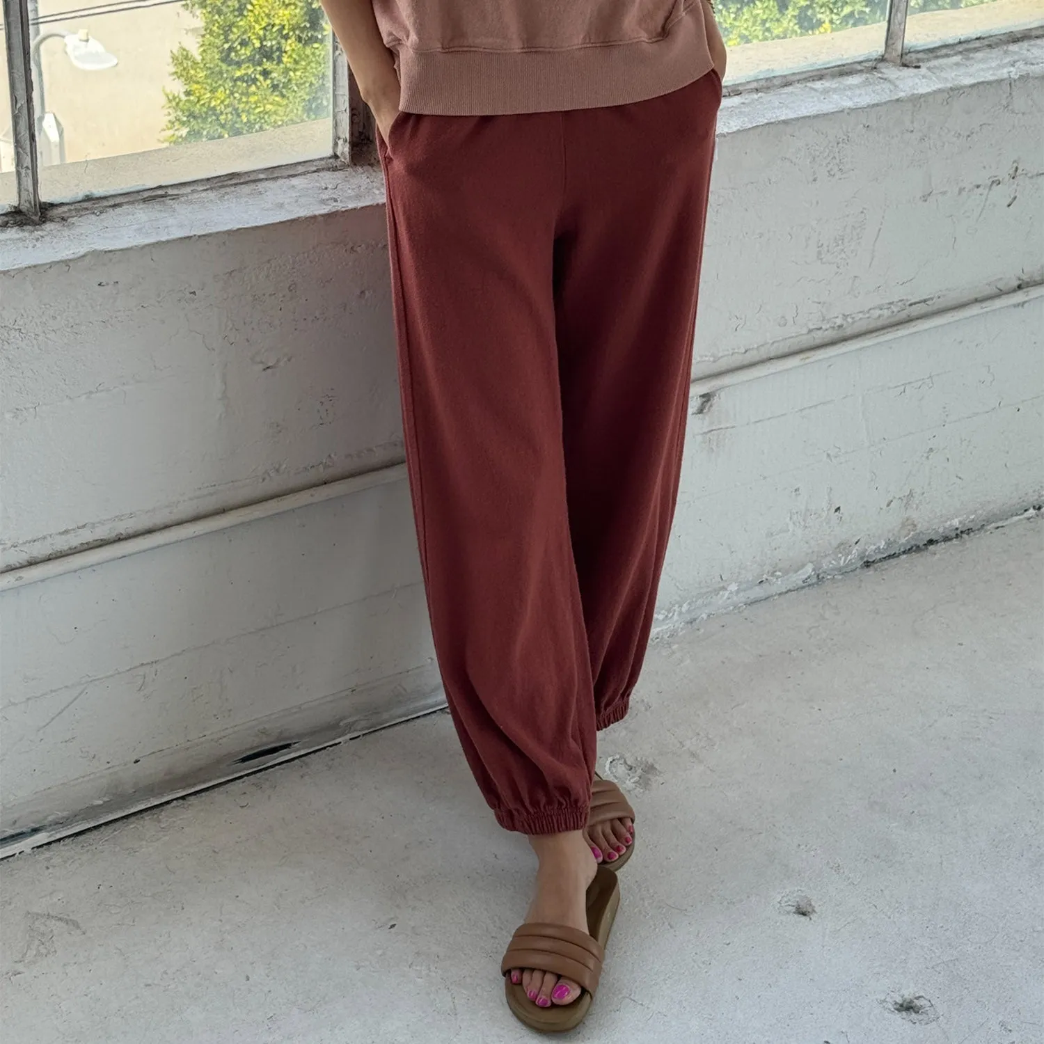 Womens Cotton Balloon Pants - Brick